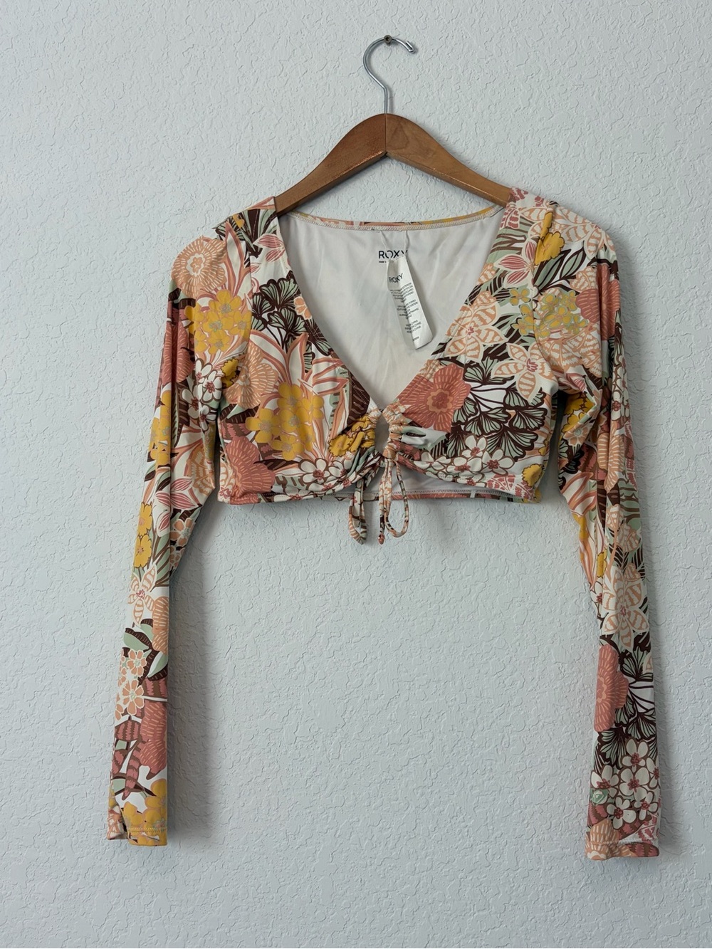 Roxy Swim Playa Paradise Drawstring Crop Top M- Multi Floral